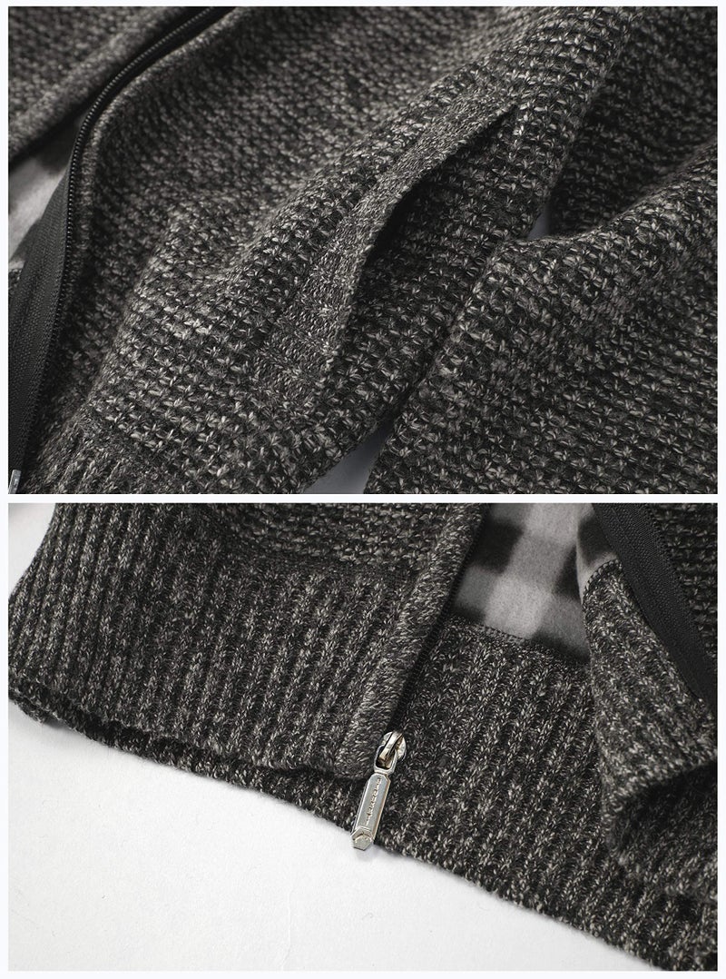 Gioberti Men's Knitted Regular Fit Full Zip Cardigan Sweater with Soft Brushed Flannel Lining, Melange Charcoal, X Large - Image 3